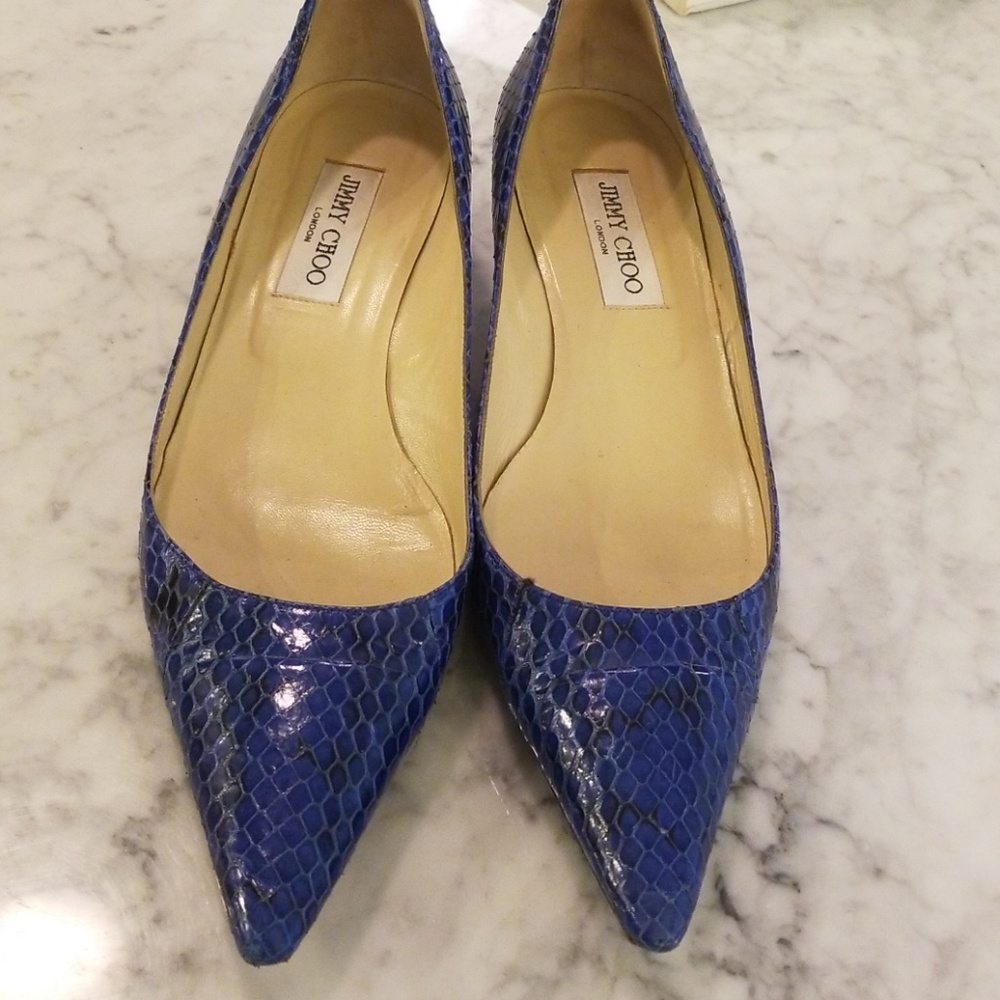 Blue Snake Jimmy Choo Kitten heels